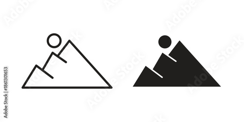 Mountain icons in black glyph and liner versions for design.