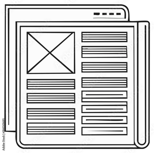 Illustration of a newspaper and website outline with text and placeholders for content