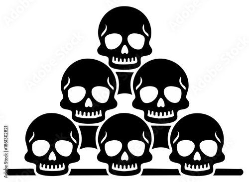 Black and White Skulls Stacked in a Pyramid Shape