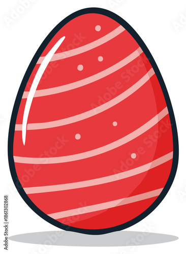 Festive Red Striped and Dotted Easter Egg Holiday Illustration