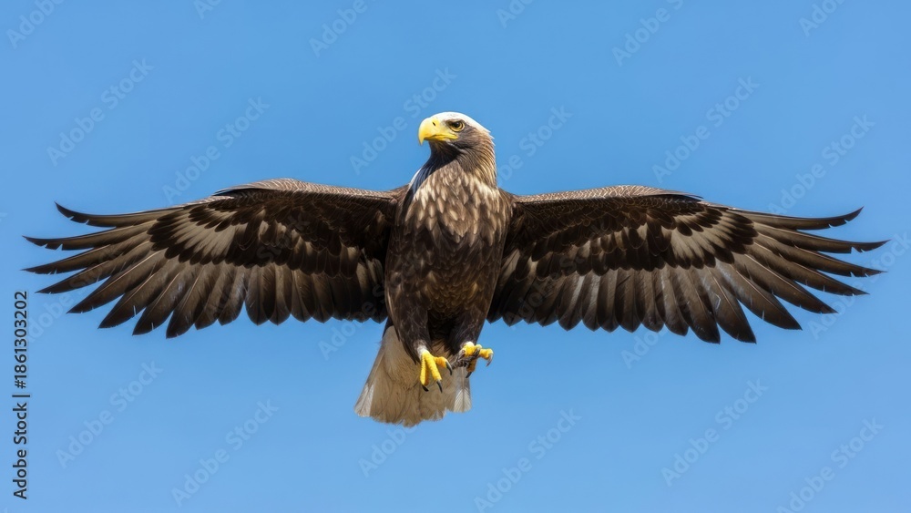 Obraz premium Soaring eagle against a clear blue sky