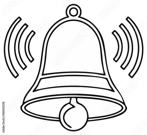 Simple Outline Drawing of a Ringing Bell with Sound Waves