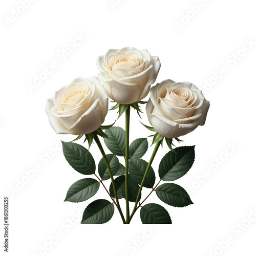 Three White Roses Against Transparent Background