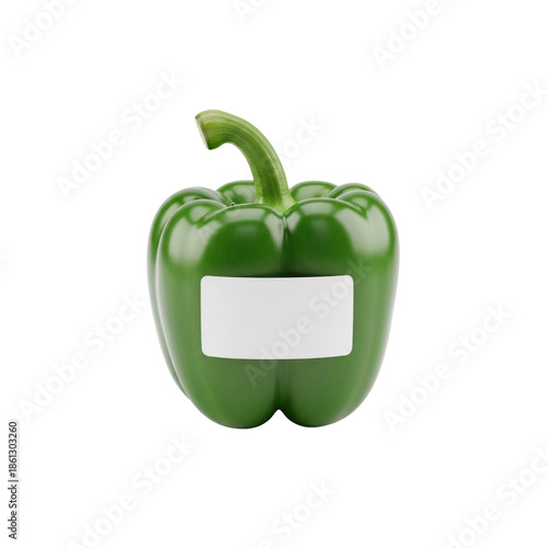 Green bell pepper with label sticker