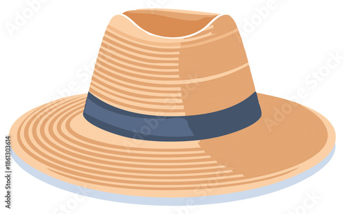 Straw Fedora Hat with Blue Band for Summer Vacation and Travel