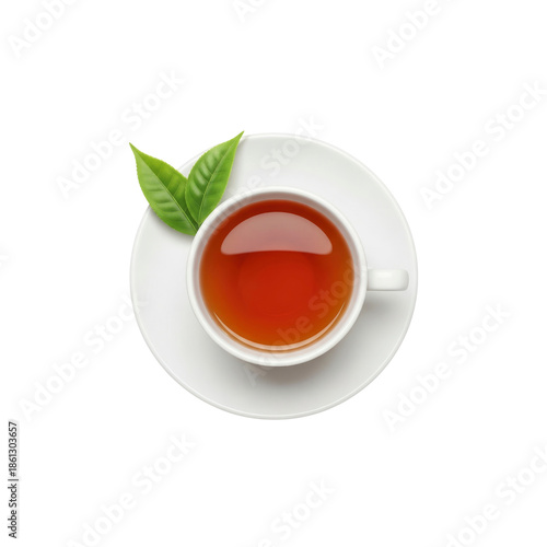 Cup of Tea Top View with Green Tea Leaves