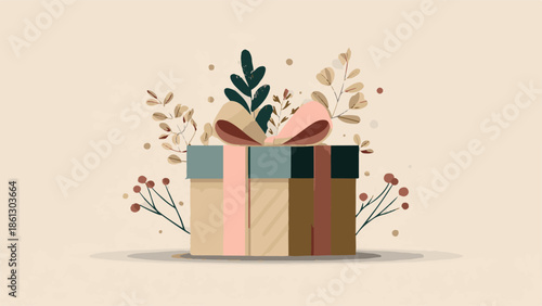 Beautifully Wrapped Gift Box with Floral Accents, Perfect for Any Occasion