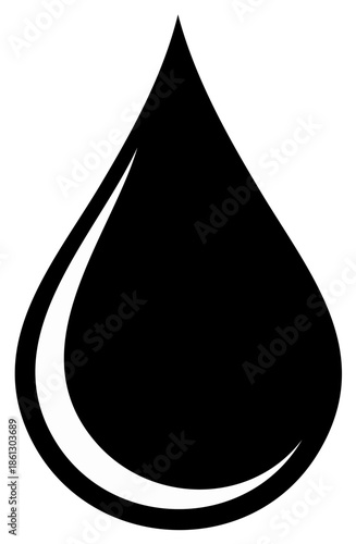 Stylized black water drop icon, representing liquid, moisture, and purity for graphic design.