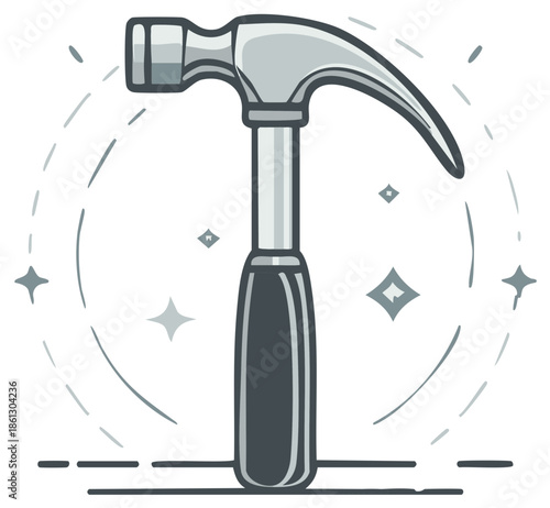 Stylized Hammer Tool with Sparkle Accents Symbolizing Construction and Repair