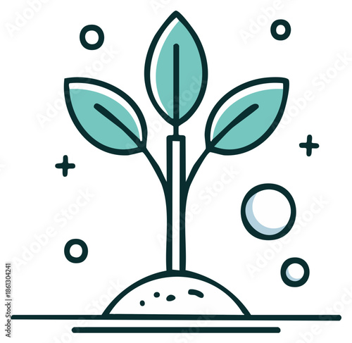 Stylized young plant icon with fresh green leaves growing from fertile soil symbolizing new life and nature
