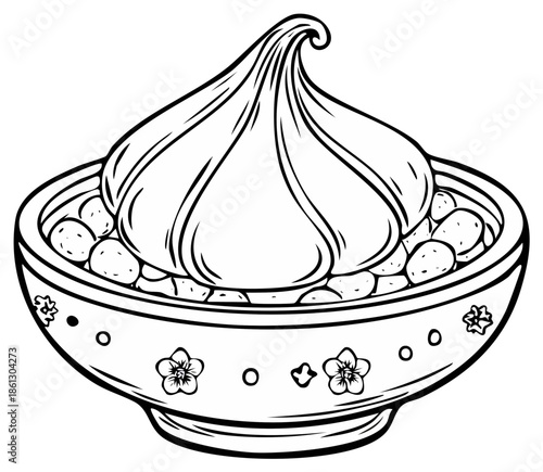 Dessert Bowl Line Art Featuring Meringue and Small Candies Ornate Decoration