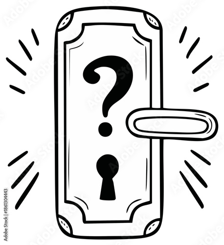 Mystery Door Knob with Question Mark and Keyhole Illustration