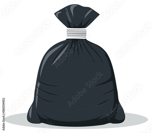 Full Black Garbage Bag Illustration Tied at Top Ready for Disposal Icon