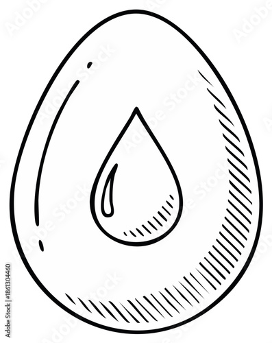 Ink illustration of an egg with a droplet in the middle.