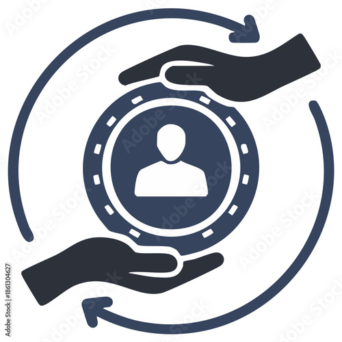 Human resources cycle icon with hands and circular arrows representing continuity