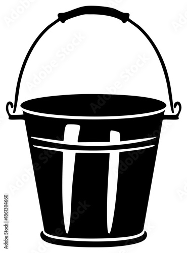 Silhouette illustration of a bucket with a handle in black and white