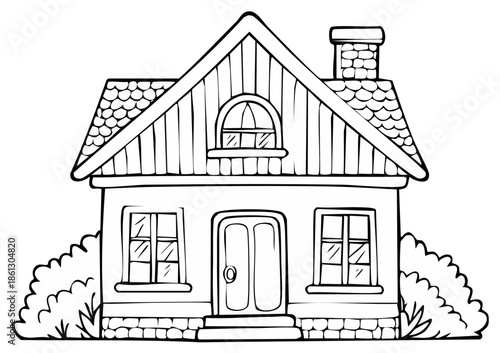 Simple Cartoon House Drawing Outline for Kids Coloring Book Activity