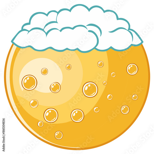 Frothy golden beer with bubbles illustration. Refreshing beer with frothy topping cartoon design.