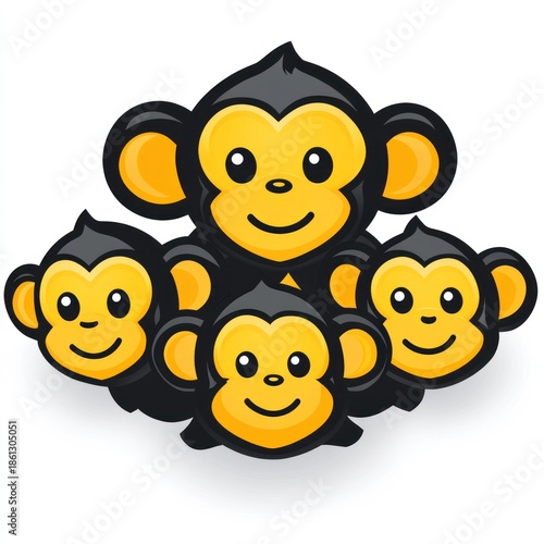 Cute playful monkeys gathered together in a cheerful cartoon scene