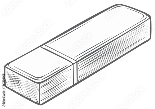 Hand-drawn sketch of a rectangular eraser with a paper band