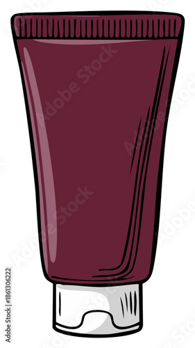 Maroon Cosmetic Tube Illustration with Flip Top Cap for Skincare and Beauty Products