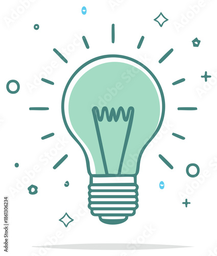 Doodle style illustration of a shining lightbulb symbol for creativity, innovation, and bright ideas