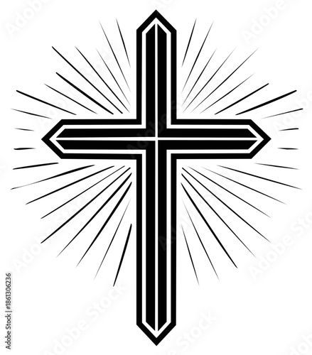 Symbolic Cross with Radiating Rays, Represents Hope, Religion, and Faith