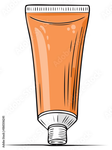Orange Colored Tube Container with White Cap, Graphic Illustration