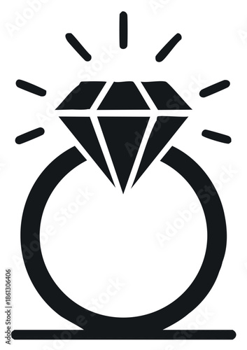 Diamond ring icon symbolizing commitment and preciousness with radiant sparkle