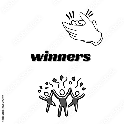 Happy winners celebrating success, victory and achievement in a fun and energetic vector style.