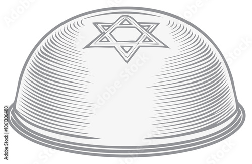 Engraved Jewish kippah with Star of David religious symbol vector illustration