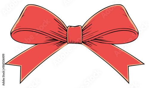 Festive Red Ribbon Bow Vector Illustration for Holiday Gift Wrapping