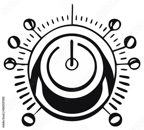 Stylized virus icon with a clock timer and power button symbol for a pandemic deadline concept