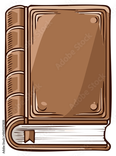 Illustration of a Brown Hardcover Book with a Bookmark for Study or Education