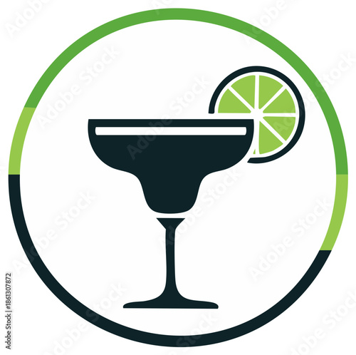 Stylized margarita cocktail with lime wedge inside a green circle