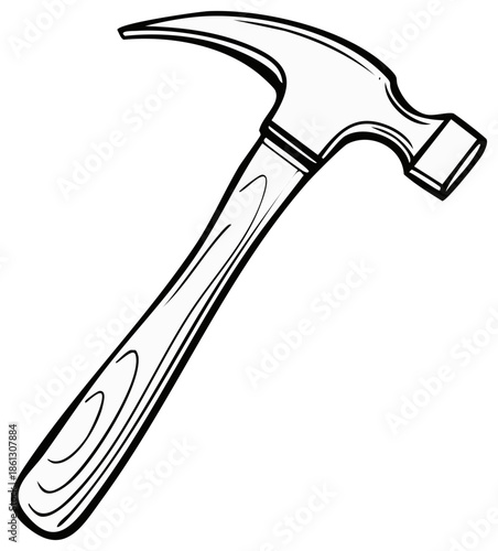 Black and White Drawing of a Claw Hammer with a Wooden Handle