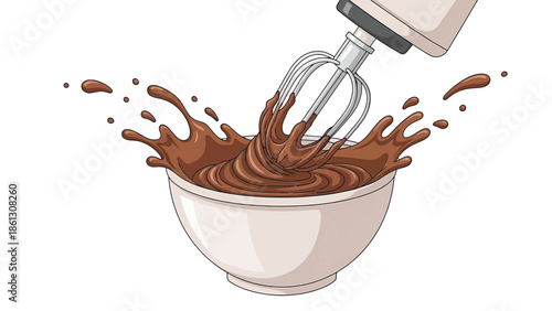 Mixer Stirring Chocolate Cream with Elegant Splash Motion Flat 2D Vector Illustration