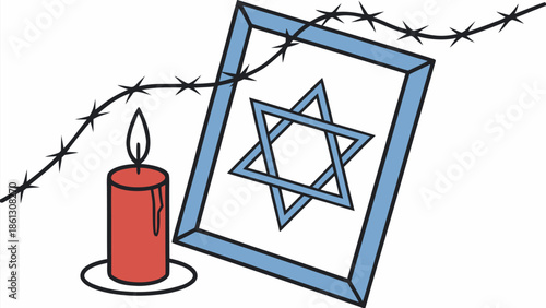 Holocaust memorial with Star of David and candle