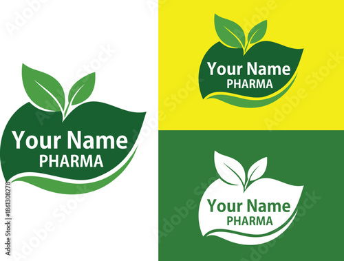 Professional organic leaf logo set for pharmaceutical, healthcare, or wellness brands.