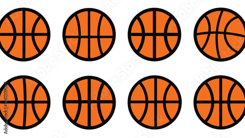 Grid Pattern of Six Identical Basketballs, isolated white background.