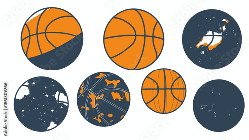Diverse Collection of Basketballs with Different Textures and Designs on Isolated White Background.