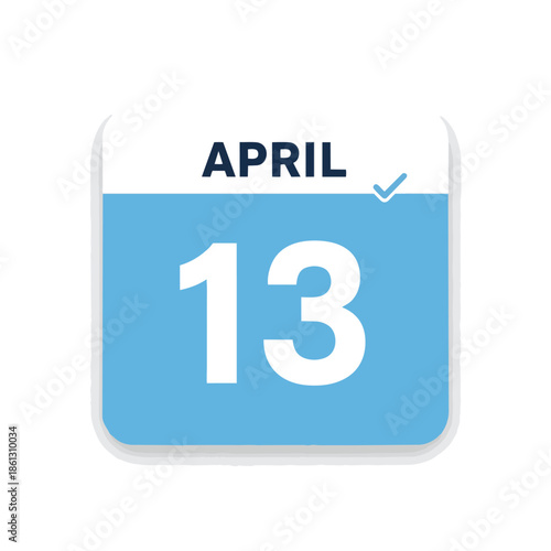 A pristine digital calendar icon representing the thirteenth day of April with a clear confirmation checkmark indicating an important scheduled