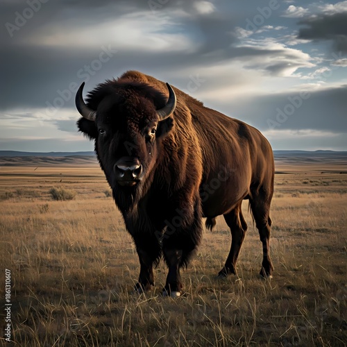 cow in the field at sunset
