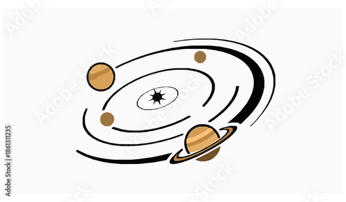 Planets revolving around star solar system vector illustration isolated on white