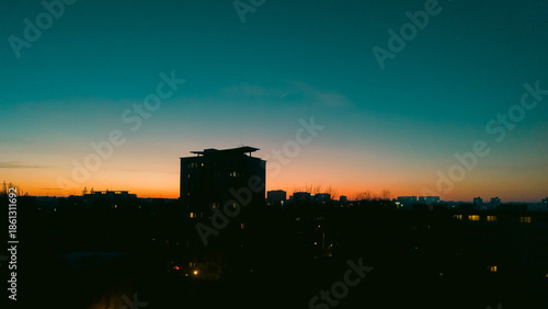 Sunset over the city skyline