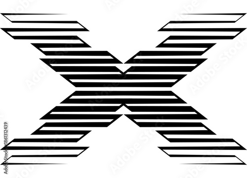 Letter X. Striped vector pattern for car body, advertising, sportswear, toy, cover, packaging. Design element black on white background. Modern sports vector background. Geometric shapes