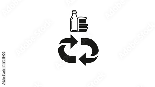Recycling Symbol with Bottle and Paper.
