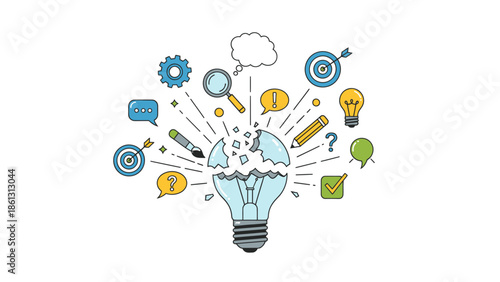 Light Bulb Surrounded by Creative Icons and Symbols.
