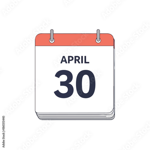 Clean design calendar icon showing the date April 30th, highlighting an important upcoming day for planning events or deadlines and scheduling