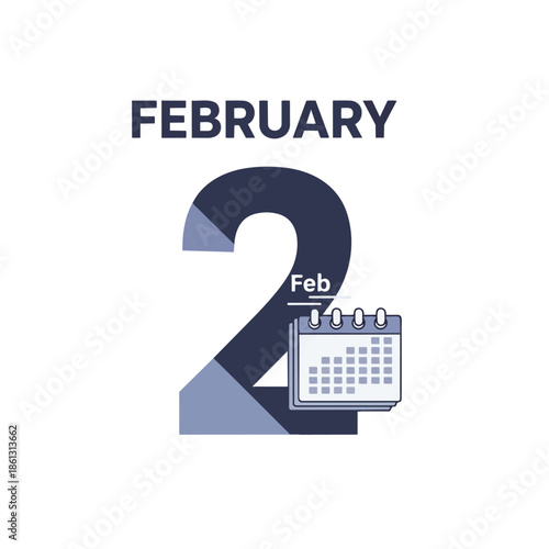 Prominent visual representation of February second, a significant date on the calendar, signaling an annual marker